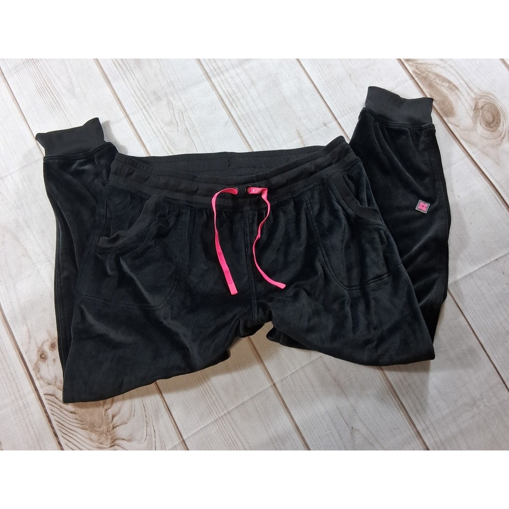 Med Couture AMP MC107 Black Velour Natural Rise Jogger Scrub Pants Sz XL Women's